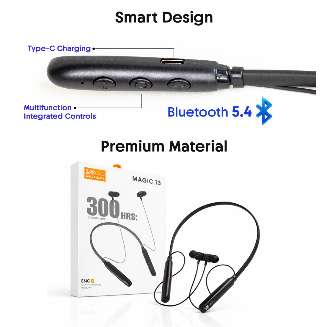 Magic 13 Neckband 20Hrs Playtime Magnetic Buds Bluetooth Headset (Black, In the Ear)