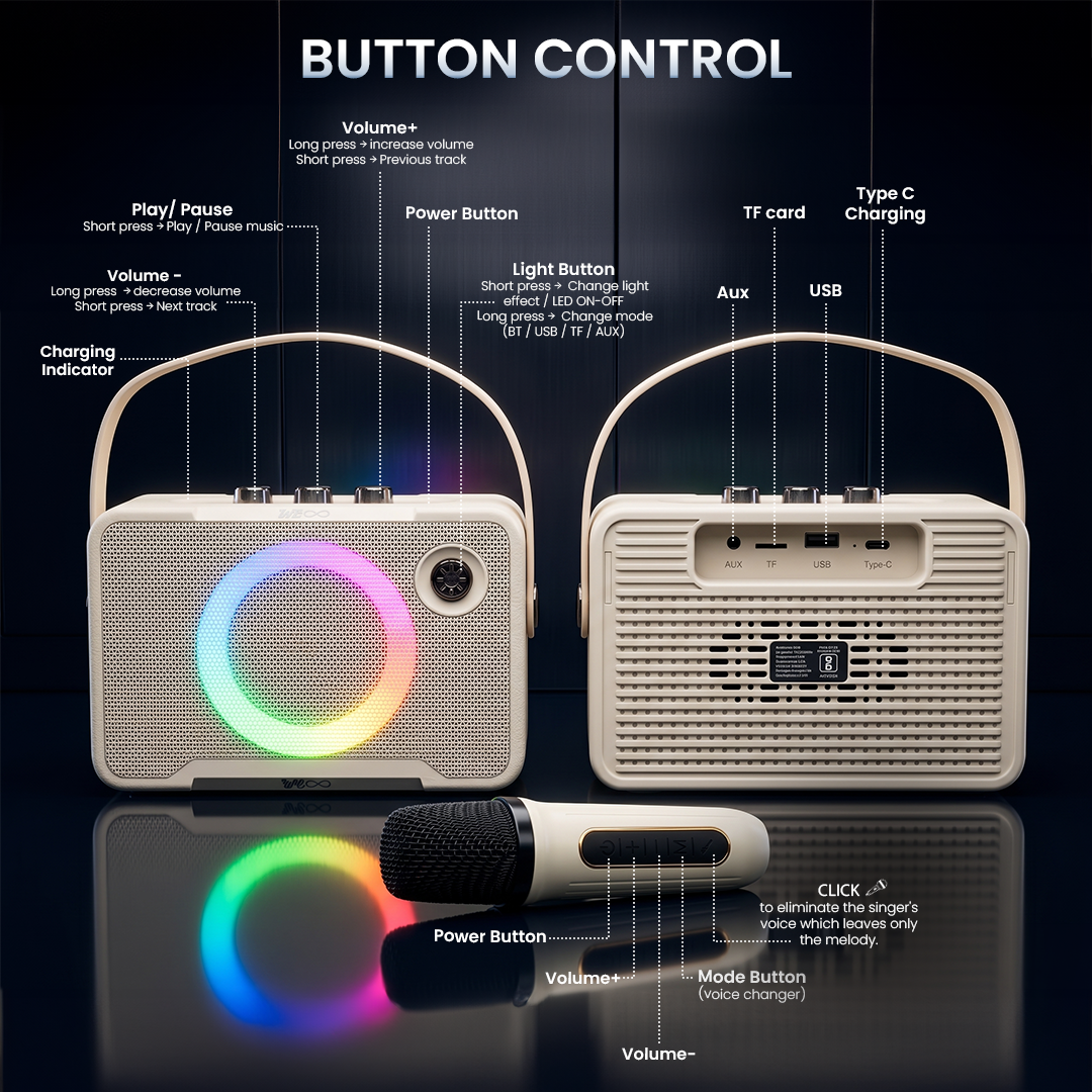 Walta Elite Brio 1390 Karaoke Portable Party Speaker with 5 Voice Changer Wireless Mic 20 W Bluetooth Speaker