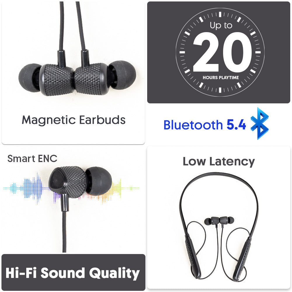 Magic 13 Neckband 20Hrs Playtime Magnetic Buds Bluetooth Headset (Black, In the Ear)