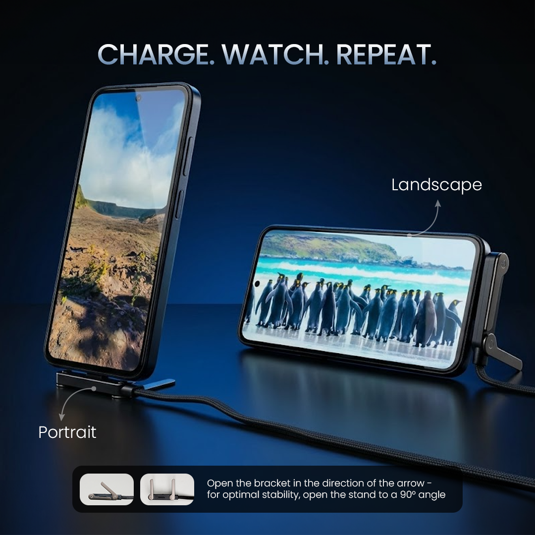 Walta Elite USB Type C Cable 1.5 m Braided 240w Cable with built in stand. 480Mbps Data Transfer Speed (Compatible with Iphone, Type-C devices, Android smartphones, Laptop, Black, One Cable)